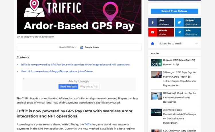 20210430 UToday Ardor-Based GPS Pay