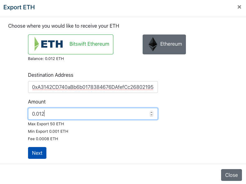 BETH Export ETH